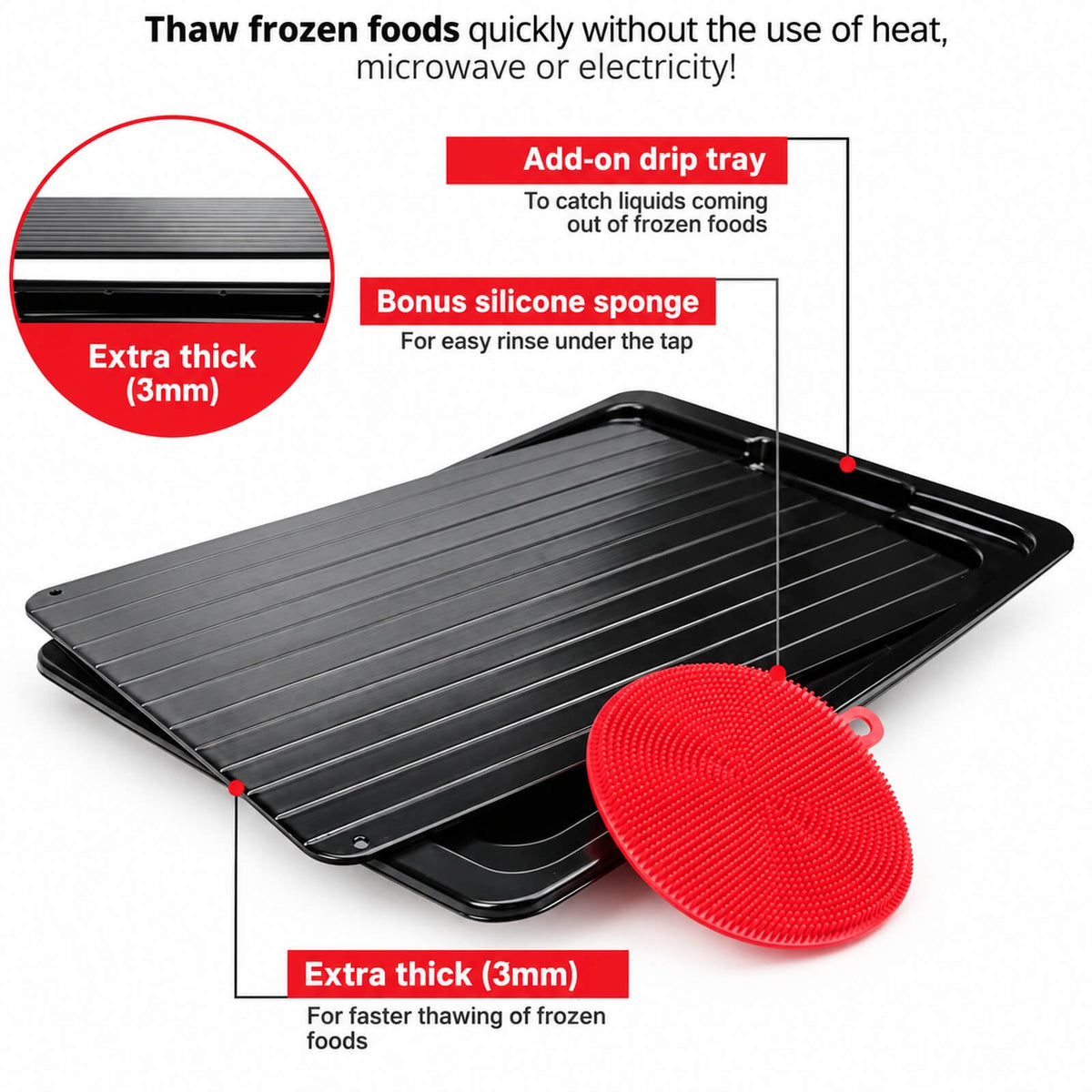 Aluminum defrosting tray thermal conductivity design