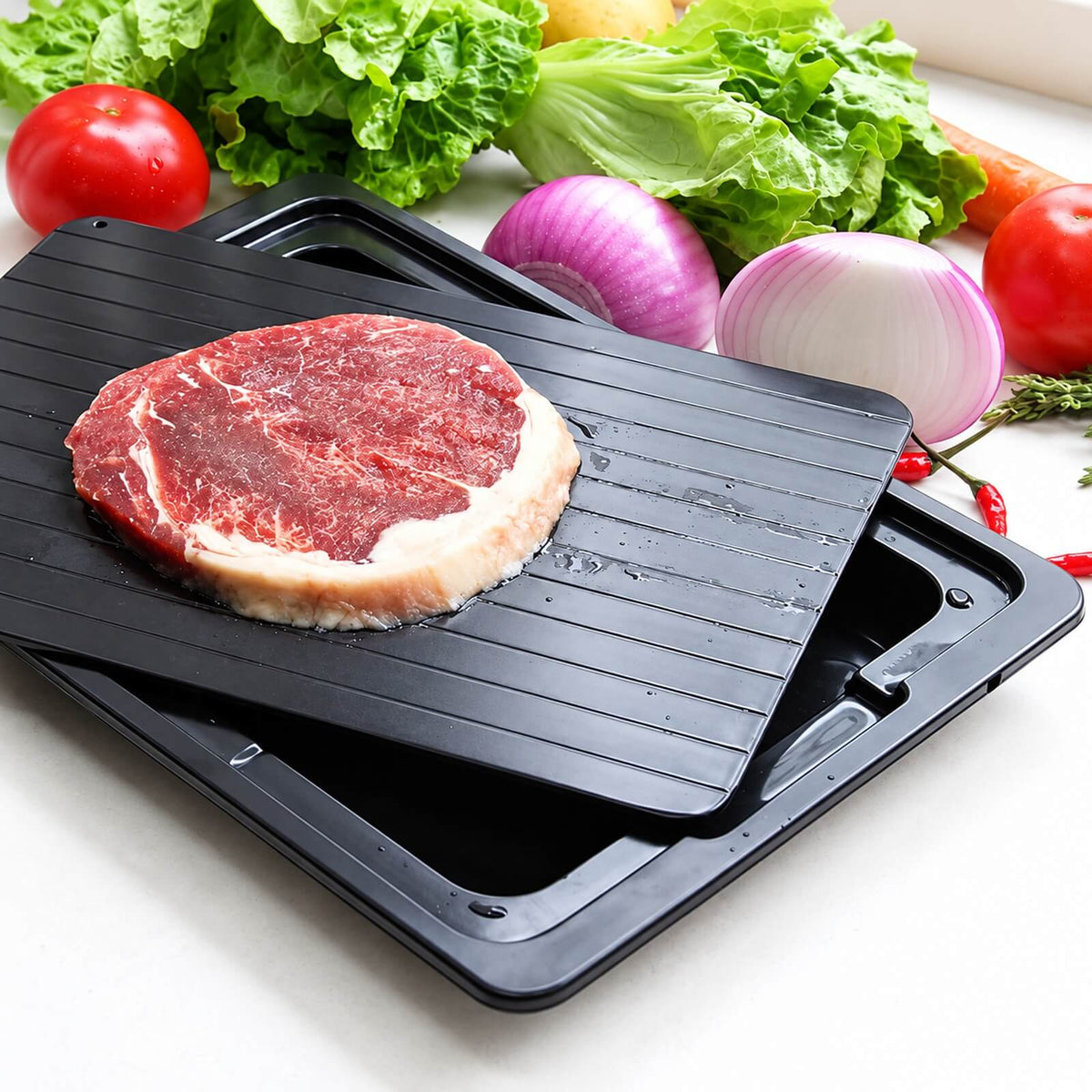 Aluminum defrosting tray with drip tray for frozen food