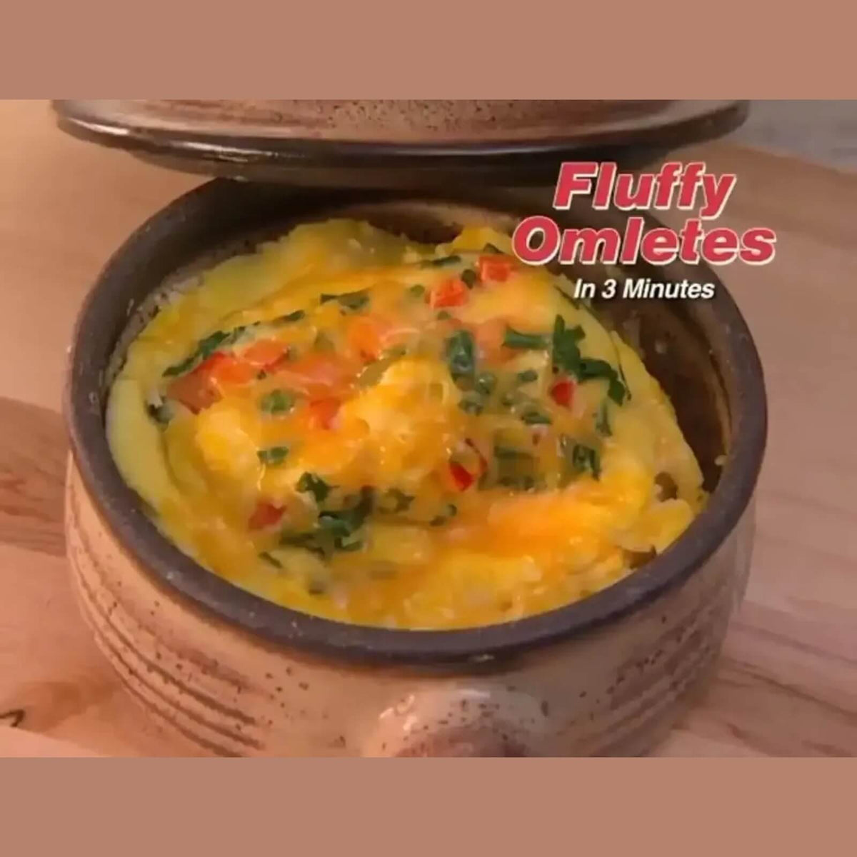 Fluffy vegetable omelet cooked in a ceramic microwave cooker
